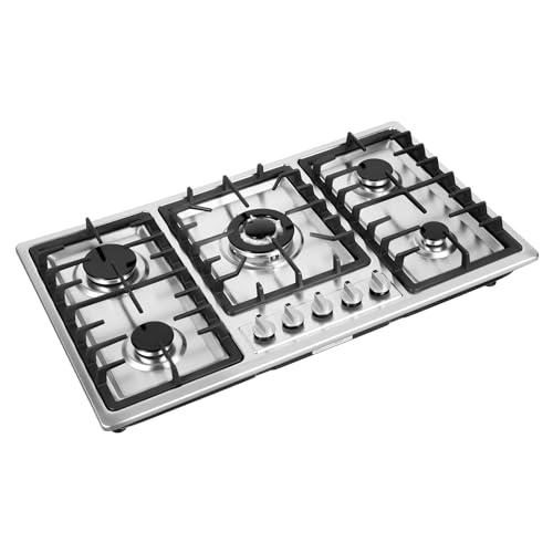 5 fuochi a gas, 5 punti luce, piano cottura a gas, 86 x 51 cm, in acciaio inox, fornello a gas, per gas naturale e gas propano