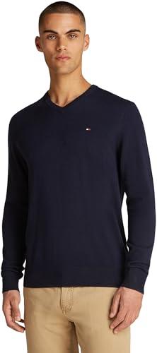 Tommy Hilfiger Uomo Pullover Essential Cotton Scollo a V, Blu (Desert Sky), S