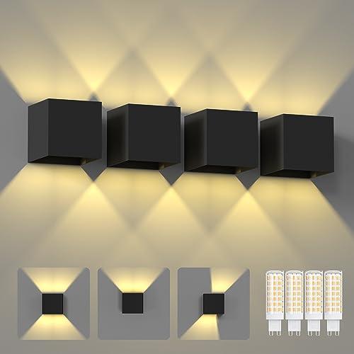 4 Pezzi 7W Applique da Parete Esterno Interni LED Lampada, IP65 Lmpermeabili con Lampadina Sostituibile G9 LED, Bianco Caldo 3000K, Angolo del Fascio Regolabile Applique, Guscio Nero