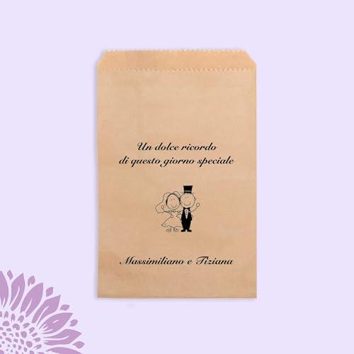 10 pezzi Sacchetti confettata personalizzati, carta kraft, 10x16 cm, bustine, sacchetti confetti, matrimonio, nozze sposi, riso (SS-WED-02)