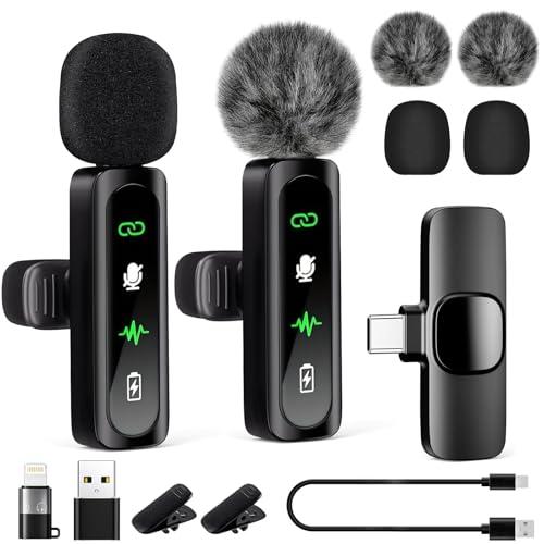 Microfono Lavalier per iPhone Android Laptop, Mini Microfono Wireless, A Clip,Con Display a LED,Riduzione Del Rumore,Per La Registrazione Video Social, Tiktok, Youtube,Streaming, Podcast, Vlogging