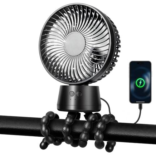 POPERFUN Ventilatore per Passeggino 10000mAh, Ventilatore Portatile con Luce LED, 3 Velocità Ventilatore USB Ricaricabile per Passeggino, Culla, Seggiolino Auto, Ufficio, Viaggio (Nero)