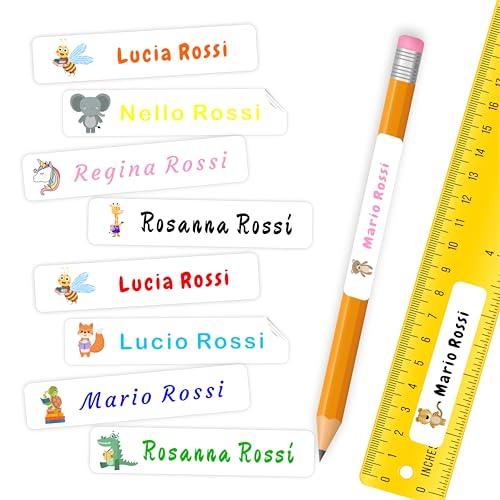 120 Etichette adesive personalizzate colorate scuola formato 50x10mm, sticker personalizzati utili a segnare penne, quaderni, matite, libri, materiale scolastico in genere. (BIANCO)