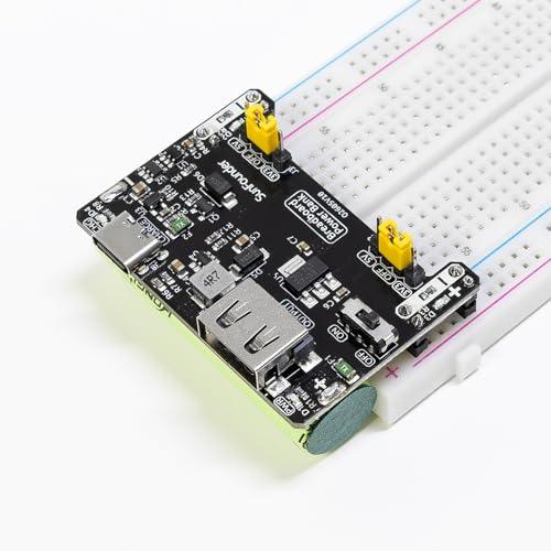 SunFounder BreadVolt Breadboard Modulo di alimentazione compatibile con Arduino, Batteria Ricaricabile Incorporata,Raspberry Pi, PicoW, ESP32, 5V/1.5A, 3.3V/1A, uscita USB(Breadboard non incluso)