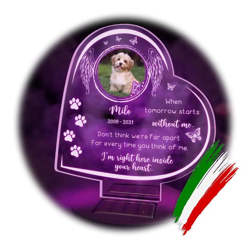 Lampada Commemorativa LED Solare per Cane e Gatto - Memoriale LED da Giardino Personalizzabile (Cuore)