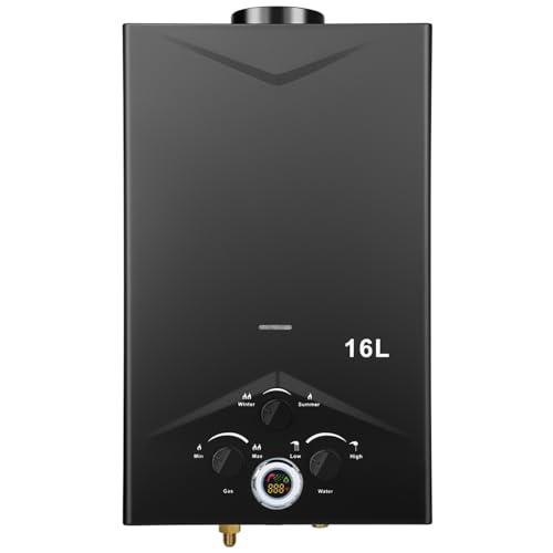 Scaldacqua istantanea a gas, 16 l, con accensione della batteria, scaldabagno senza serbatoio con display digitale, multi-protezione [classe energetica A]