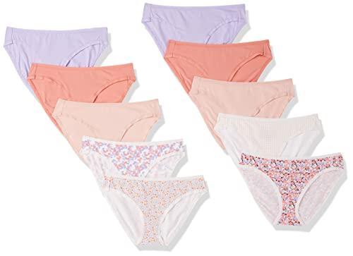 Amazon Essentials Slip Bikini in Cotone (Disponibile in Taglie Forti) Donna, Pacco da 10, A Quadretti/Floreale/Motivo Floreale Piccolo/Multicolore, 44