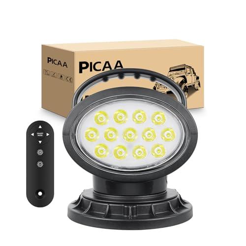 PICAA 5D Emergenza Faro da ricerca Led luce da lavoro,Base magnetica portatile Spot da 38W, Rotazione a 360° Lampada da lavoro a led con telecomando,Lampada per luci di guida 12V 24V per auto 4x4 SUV