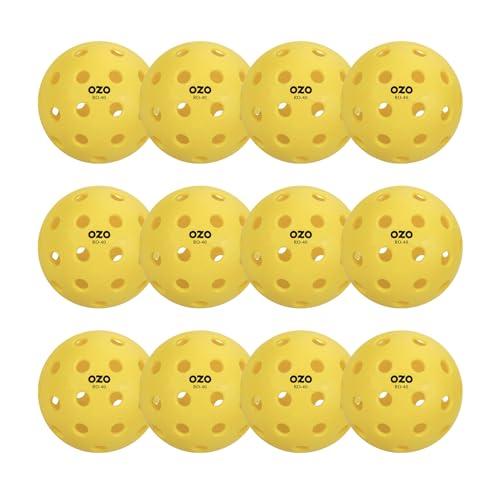 OZO Pickleball - Set di 12 Palline Outdoor, 40 Fori, Stampaggio ad Iniezione - Approvate USAPA