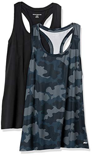Amazon Essentials Canotta Tecnica Vogatore Elasticizzata Asciugatura Rapida (Taglie Forti Disponibili) Donna, Pacco da 2, Grigio Mimetica/Nero, XL