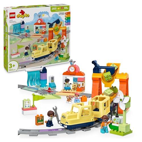 LEGO DUPLO Grande Treno Comunitario Interattivo - Giochi Didattici per Bambini e Bambine da 3 Anni in su - Include un Treno Giocattolo Push&Go con Suoni e Luci, 16 Pezzi di Binario e 4 Figure - 10428