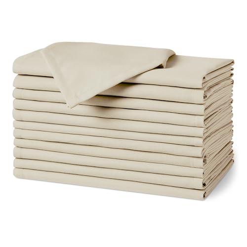 Amazon Basics, Tovaglioli di stoffa riutilizzabili antimacchia e resistenti alle pieghe, confezione da 12, 43 x 43 cm, Beige