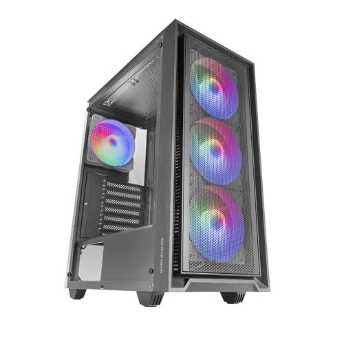 MARSGAMING MC-AIR, Case Gaming ATX, 4x Ventole FRGB Rainbow 120mm, Pannello Frontale Mesh, Finestra Laterale in Vetro Temperato, Semitorre PC Doppia Camera, Supporto Raffreddamento a Liquido, Nero