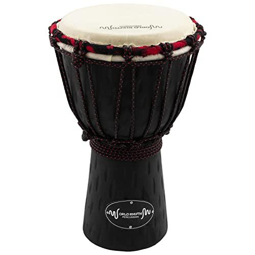 World Rhythm MDJ004 Tamburo Djembe da 6 pollici - Tamburo africano a mano in legno di mogano - colore nero