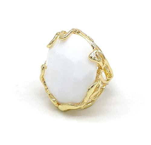 Anello regolabile con cabochon di Agata bianca in bronzo, fatto a mano, pietre dure naturali