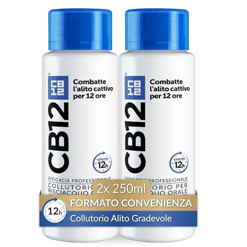 CB12 Collutorio Quotidiano, Senza Alcol, Combatte Alito Cattivo, Effetto 12 Ore, con Fluoruro, Senza Alcool, 2 Confezioni da 250 ml