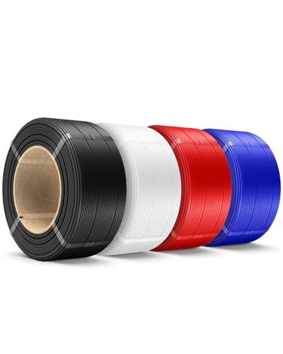 SUNLU Filamento PLA + da 500 g, 1,75 mm, PLA Plus, filamento per stampante 3D, senza bobina, filamento PLA Refill per bobine riutilizzabili, compatibile con stampanti Bambu Lab, nero/bianco/rosso/blu