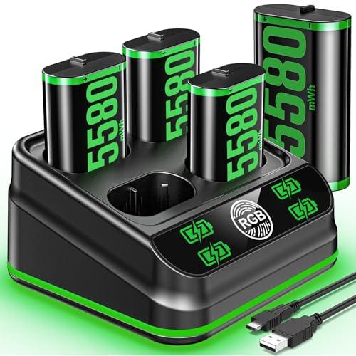 4 X 5580mWh Batteria per Controller X-box, Batterie Ricaricabili per Controller X-box, Caricabatterie per Controller X-box con 9 Modalità di Illuminazione, Accessori Batteria X-box con Caricatore