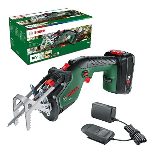 Bosch Sega da giardino a batteria Keo (1 batteria da 2,0 Ah, sistema da 18 Volt, diametro di taglio 80 mm, con lama di precisione svizzera per legno inclusa, in confezione di cartone)