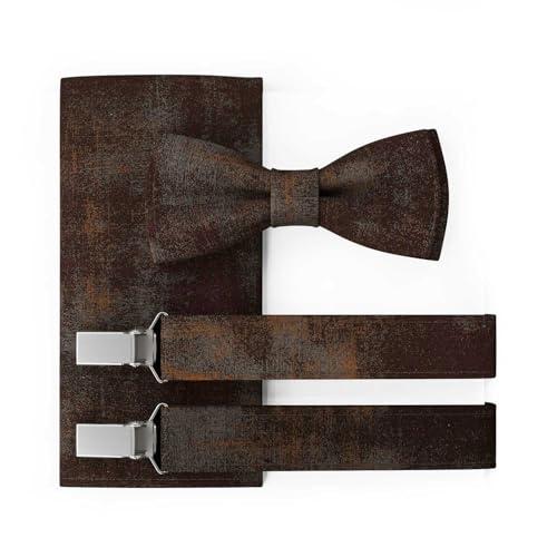 MAY-TIE Papillon da Uomo in Cotone Vegano | Ruggine Arancio Grigio | Con o senza Fazzoletto da Taschino & Bretelle | Large Batwing | Fatto a Mano in Germania