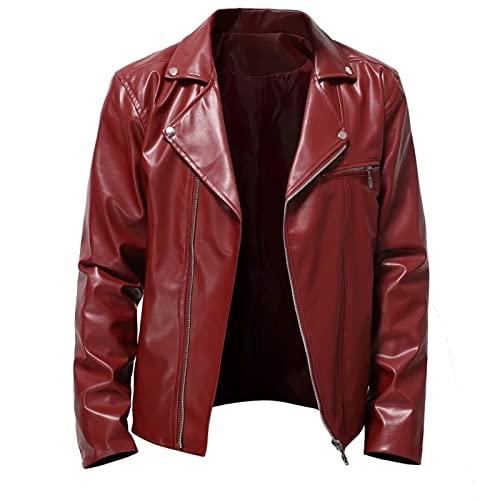 WFEI Giacca da Uomo Molla Autunno Uomo Streetwear PU Giacca in Pelle Mens Zipper Hip Hop Coat Cappotto da Uomo Maschile Giacche in Ecopelle in Ecopelle,Rosso,M