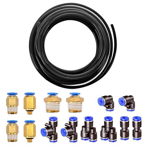 HUAZIZ 8mm OD 5mm ID Aria Pneumatica PU Tubo, 10M Tubo per Aria Poliuretano Nero + 8 Pcs 8 mm Pneumatico Connettore Raccordo per Tubo dell'aria Raccordi a Innesto Rapido a Innesto Connettori
