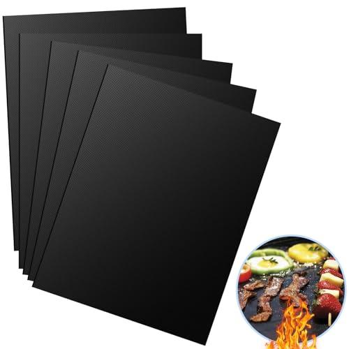 Nutabevr 5 pezzi BBQ Griglia Tappetini 40x30 cm, Stuoie Barbecue Antiaderente resistente al calore, riutilizzabile e facile da pulire, per Griglia a Gas Carbone Forno e Griglia Elettrica