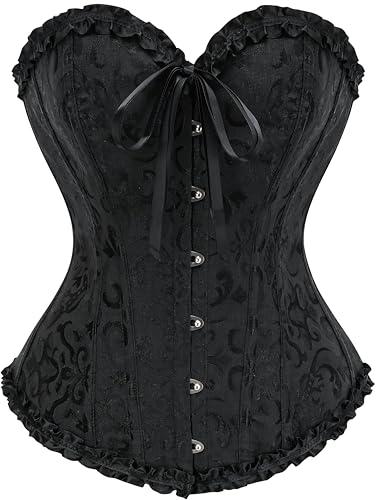 Vrapo Corsetto Bustino da donna, Corset con lacci in vita, lingerie modellante, Nero, S