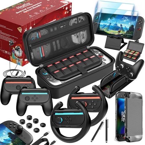 HEYSTOP Set di Accessori 25 in 1 per Nintendo Switch 2 Include una Custodia Rigida Migliorata, Cover Rimovibile per la Console Dock, Pellicola Protettiva, Volante da Corsa per Joy-Con 2 e Molto Altro