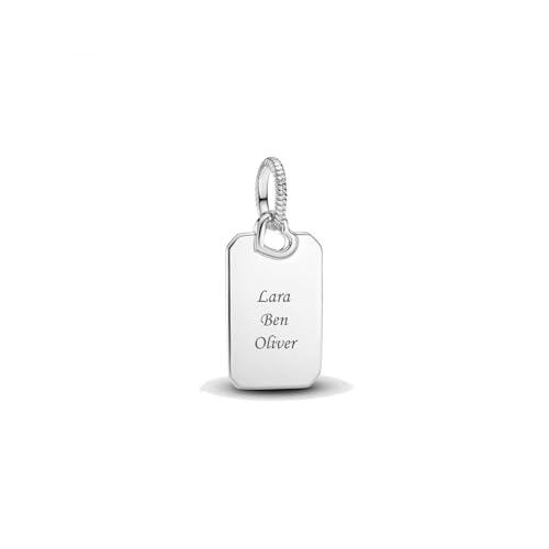 PANDORA Collana Engravable Rectangle Sterling Silver Pendant 398611C00 Marca, Talla única, Metallo, Nessuna pietra preziosa