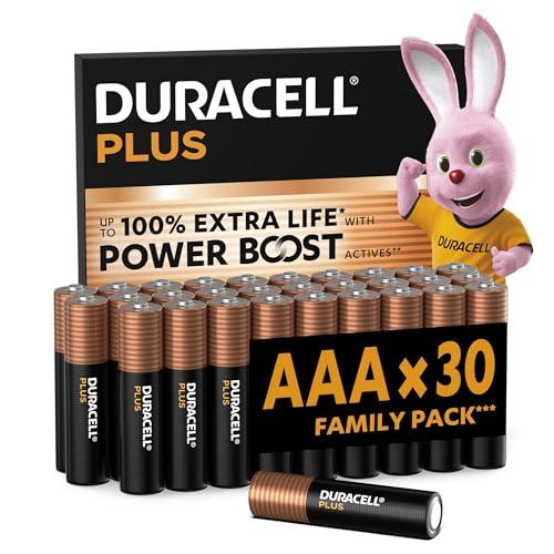 DURACELL Plus AAA Batteries (30 Pack) – Alkaline Batteries 1.5V – Up to 100% Extra Life with POWER BOOST Actives– Reliability For Everyday Devices – 0% Plastic Packaging – 10-Year Storage-MN2400