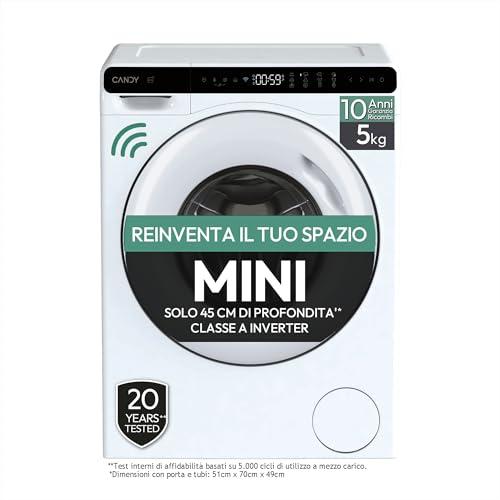 Candy ProWash 700 Mini Lavatrice Mini 5 Kg Salvaspazio, Compatta Slim 51 x 48,8 x 70 cm (LxPxA), Motore Inverter, Classe A, Programma Rapido 15 Min, Connettività WiFi App, CW50-BP12307WU1-S