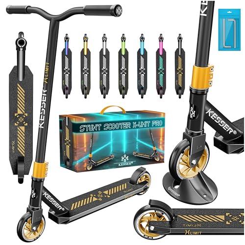 KESSER® Monopattino Acrobatico X-Limit-PRO 360Ḟ Divertente Con Supporto ABEC 9 Cuscinetti a Sfera, Ruote in PU da 110 mm, Scooter, Nero/Oro