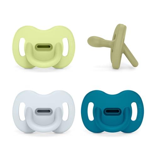 Suavinex, Confezione da 4 Ciucci in Silicone, per Neonati 0/6 Mesi e Neonati, con Tettina Simmetrica SX Pro, Super Morbida e Flessibile, Ideale per Dormire, Rispetta lo Sviluppo Orale, Blu, Verde