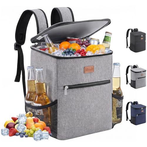 Lifewit Zaino Termico 24L (30 Lattine), Borsa Frigo Portatile con Scomparto, Grande Borse Termica Porta Pranzo per Uomo e Donna, Cooler Bag per Mare, Spiaggia, Viaggio, Grigio