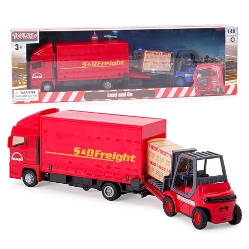 Toyland® - Set di veicoli Load & Go in - Camion merci Scania con carrello elevatore e pallet - Giocattoli per veicoli da trasporto - Giocattoli per ragazzi (Rosso)