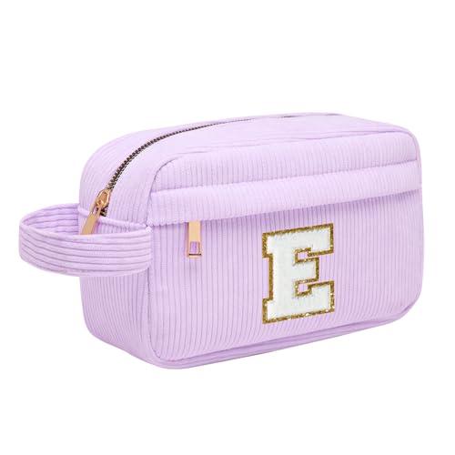 Borsa per cosmetici per donna Personalizzata Iniziale, Pochette Trucchi Viaggio con Tasca Interna, Trousse Trucchi Organizer Cosmetici, Regalo Compleanno Natale Ideale per Donne Ragazze Amic Viola E