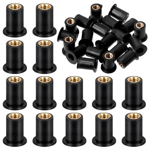 Glarks Set di 20 dadi in gomma nera M5 ad espansione in ottone per parabrezza carenatura dadi in gomma per canoa, barca, kayak