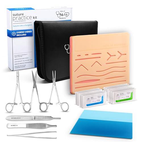 Kit di Sutura | Corso Video Di Suture 9 Video In Italiano | Kit Pratica Di Sutura Completo Per Studenti Di Medicina, Veterinari | Cuscinetto Per Sutura Di Silicone Resistente | Ottimo Regalo