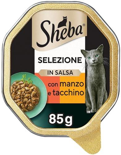 Sheba Selezione in Salsa, Cibo Umido per Gatti con Succulento Manzo & Tacchino - 22 Vaschette da 85 g, Totale: 1870 g
