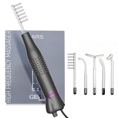 GESS Darsonval 5 in 1 - Asta ad alta frequenza per Capelli e Viso, Gas Argon e Gas Neon, Rimozione dell'Acne, Prevenzione della caduta dei capelli, Rafforzamento della pelle, High Frequency Wand