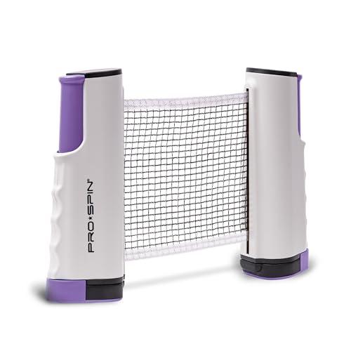 PRO SPIN Gioca Ovunque Rete Ping Pong Portatile - Rete Pingpong da Tavolo Smontabile per Qualsiasi Tavolo Include Una Comoda Custodia (Viola)