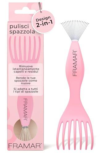 FRAMAR Pulisci Spazzola Per Capelli - Pulisci Spazzole Capelli, Hair Brush Cleaner, Per Spazzole Capelli, Spazzole e Pettini, Spazzola Capelli - Design 2 in 1 Rimuove i Peli All'istante - Rosa