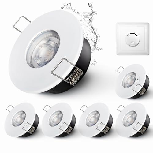 Sweier Plafoniera spot IP65, faretto da incasso a luminosità dimmerabile 5 W, impermeabile GU10 Soffitto Downlight Bianco Caldo 3000 K, Bagno Spots Ø70 mm, Recessed Light 6 pezzi.