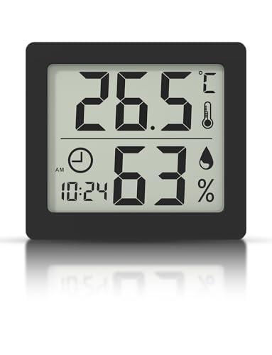 Igrometro Termometro per interni Schermo LCD grande da 3,1 pollici Monitor di Temperatura e umidità per Ambienti Termoigrometro con orologio (nero)