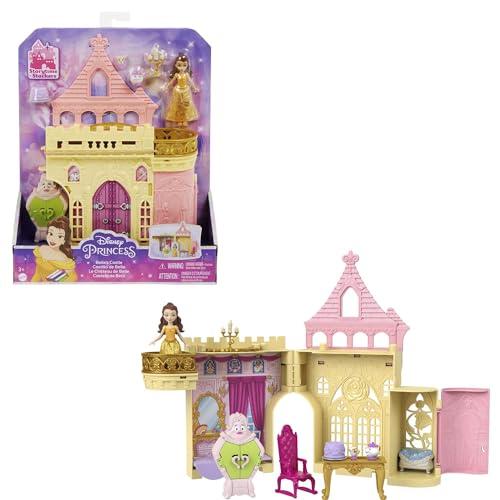 Mattel Disney Princess - Set Componibili Il Castello di Belle, Playset trasportabile con Bambola Belle, 4 Amici e Tanti Accessori, Giocattolo per Bambini, 3+ Anni, HLW94