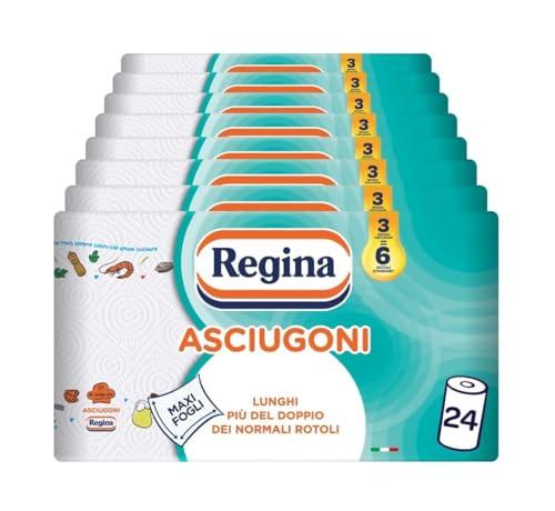 Regina Asciugoni Carta Cucina, Confezione da 24 Rotoli a 2 veli, 100 strappi per rotolo, Maxi fogli, Lunghi più del doppio dei normali rotoli, Carta 100% certificata FSC