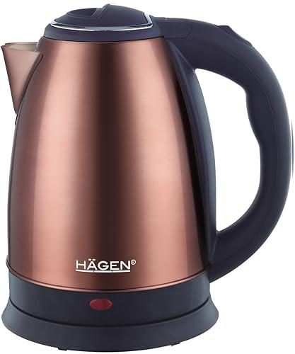 Hagen - Bollitore elettrico compatto in acciaio inox, design elegante, base a 360°, capacità 1,8L, 1500W, base a 360°, filtro rimovibile e lavabile, Rame
