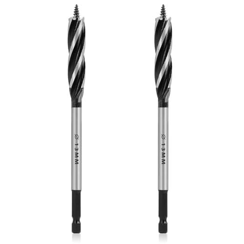 2PCS Punte per Legno Professionali 13mm x 165mm, Punta Autoalimentata in Acciaio al Carbonio con Gambo Esagonale da 1/4 Pollice, Trivella a Spirale per Trapano Elettrico e Lavorazione del Legno
