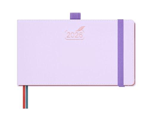 BEZEND Agenda 2026 Settimanale Tascabile 9,4 x 16,7 cm - 1 Settimana 2 Pagine da Gen a Dic 2026, Piccola Formato Orizzontale con Vista Verticale, Bordo in Oro Rosa, Portapenne - Lila